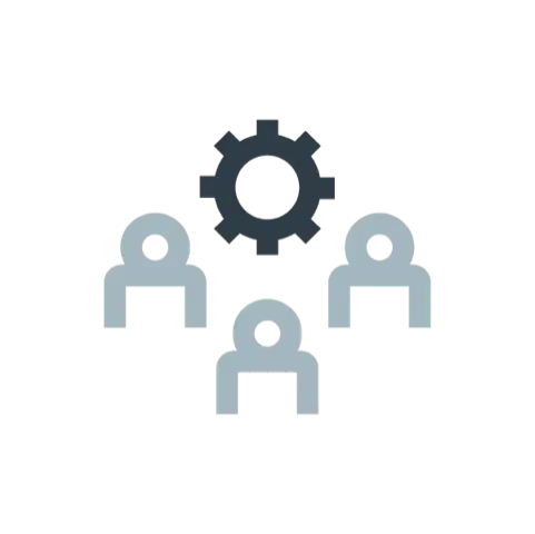 three people around a cog wheel icon